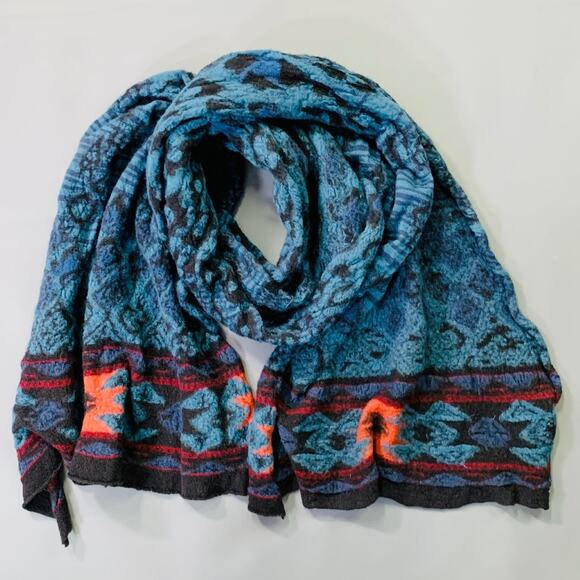 KAPITAL Blue Multi Color Abstract Wool Scarf - Picture 2 of 4
